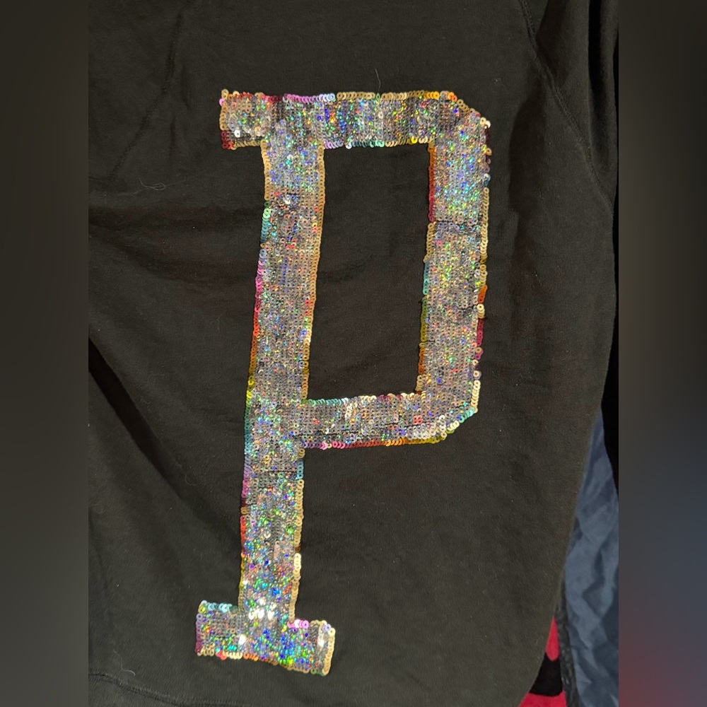 PINK Victoria's Secret Black Sweatshirt with Holographic Sequin 'P'